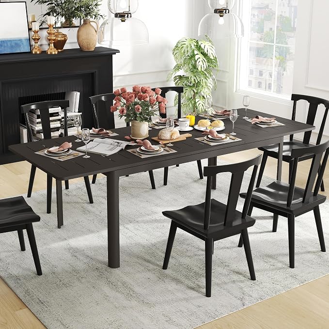 All Aluminum Expandable Patio Dining Table for 6-8 People, Extendable Outdoor Dining Room Table, All Weather Patio Furniture, Rectangular Metal Table with Adjustable Width 65"- 95", Dark Brown