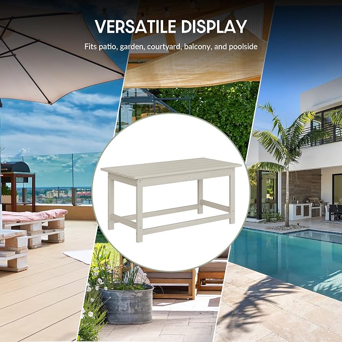 WestinTrends Malibu Outdoor Coffee Table, 35" x 17.5" All Weather Poly Lumber Patio Adirondack Coffee Table for Garden Lawn Porch Balcony, Sand