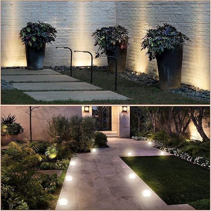 Junview Low Voltage Landscape Lights with Connectors Grated Top Anti-Glare LED Well Lights 12V-24V Waterproof Outdoor In-Ground Light 3000K Landscape Lighting for Garden Yard Deck Pathway (2)