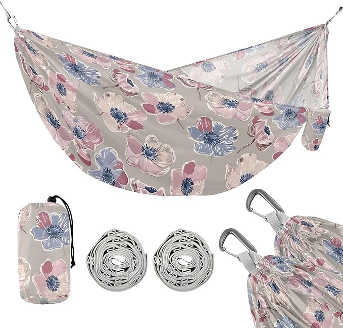 Camping Hammock Outdoor Hammocks for Outside Flower Anemone Beach Trees Portable Lightweight with Pockets Tree Straps Indoor Small