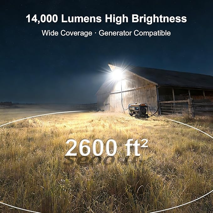 Kekeou 100W LED Flood Light Outdoor, 14000 Lumens, 85V–305V AC, 6500K Daylight, IP67 Waterproof, for Stadium, Parking Lot, Boat & Sports Fields, Generator Powered, 5-Year Protection
