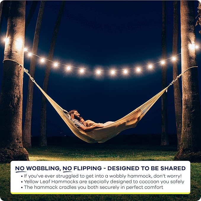 Handwoven Classic Double Hammock and Tree Strap Bundle: Shareable, Weathersafe Hammocks, Yellow Leaf Hammocks - “St. Lucia” Hammock, Fits 1-2 People (400 lbs) + Go Anywhere Hammock Straps - Extra Long
