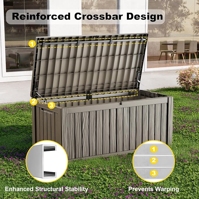 Deck Box Large Outdoor Storage for Patio Furniture,Outdoor Cushions,Garden Tools and Pool Supplies,Waterproof,Resin,Lockable (Grey, 150 Gallon)