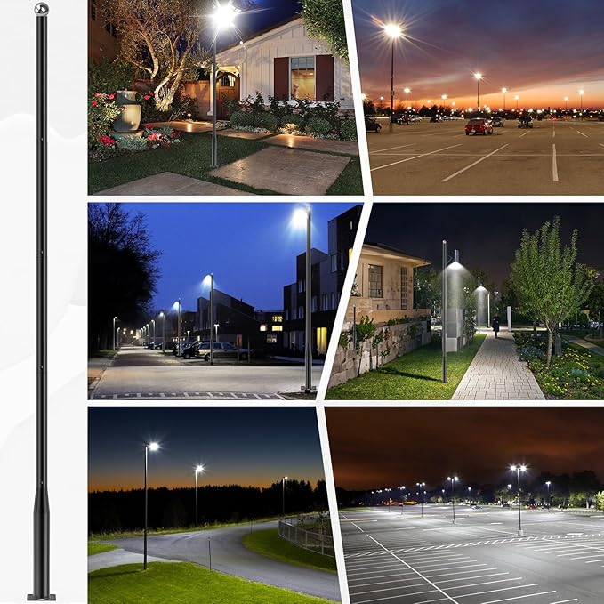 Street Light Pole 16Ft Tall, Street Lamp Post for Outdoor Lighting Fixtures with Two Types of Ground Mounting Brackets, Outdoor Light Pole for Parking Lot, Patio, Street, Backyard, Exterior House