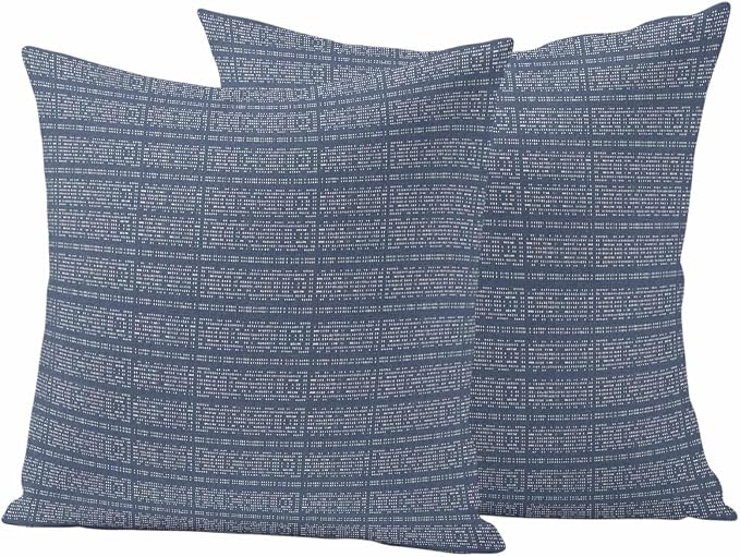 Outdoor Waterproof Throw Pillow Covers Set of 2 Stripes Grain Pillowcases 20x20 Inches Navy Blue Solid Color Decorative Pillows Cushion Case Patio Pillows for Couch Bed Chair Garden