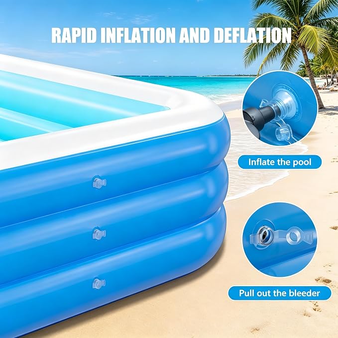 Inflatable Swimming Pool, 59" 41" 22"(150cm105cm56cm) Kiddie Pool, Large Thick Blow Up Pool, Leakproof Family Splash Pool, Fast Inflation Foldable Pool for Backyard Patio, Adults, Kids & Pets