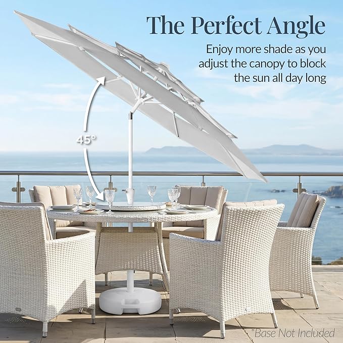 Best Choice Products 10ft 3-Tier Patio Umbrella White Pole, Outdoor Market Umbrella with Push Button Tilt and Crank Lift, Steel Pole Umbrella for Backyard Patio Pool Outdoor Shade