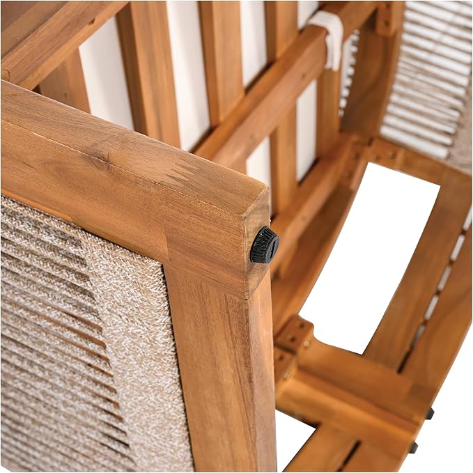 4-Piece Patio Conversation Set, All Weather Sectional Sofa Set w/ 2 Chairs, Loveseat & Table Premium, Acacia Wood Outdoor Furniture Set with Woven Rope Accents and Cushions (Teak+Beige)
