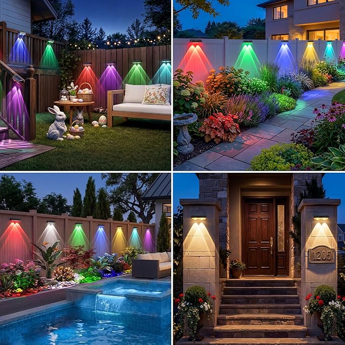 kolpop 12 Pack Solar Fence Lights Outdoor,11 Modes&9 Colors RGB/Cold/Warm White Fence Lights Solar Powered,IP65 Waterproof, 60LM LED Color Changing Solar Lights for Backyard,Wall,Deck,Party,Decor