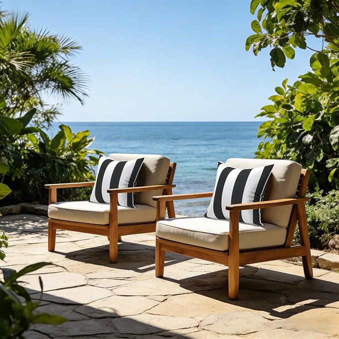 LVTXIII Outdoor Throw Pillows 18x18 Patio Waterproof Square Pillows with Piping Fade Resistant Accent Pillow for Spring Summer Garden Decoration, Set of 2, Cabana Black