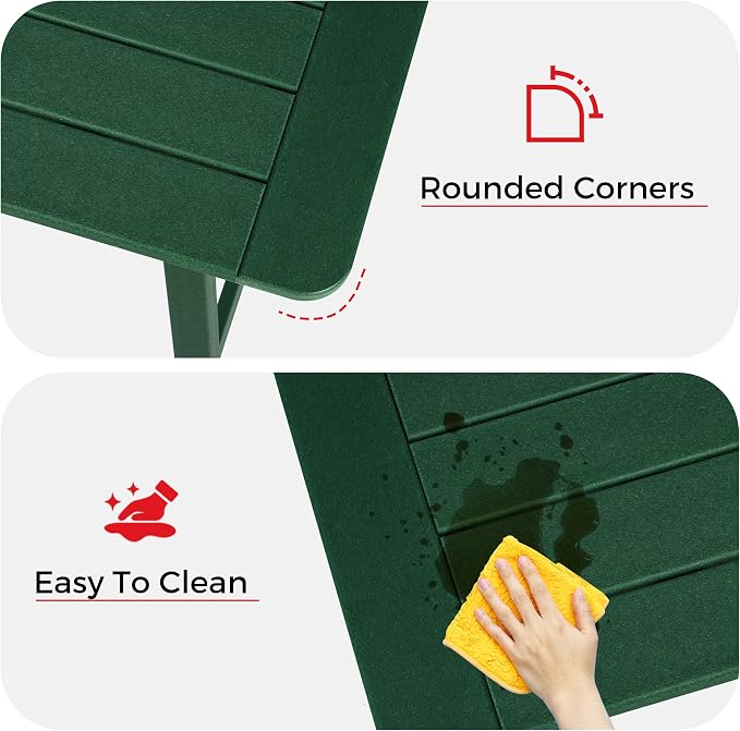 Costaelm Outdoor Bar Table, 37" Counter Height Square Patio Cocktail Bar Table with Umbrella Hole, Patio Bistro Dining Pub Table for Front Porch Deck Backyard Garden, Dark Green