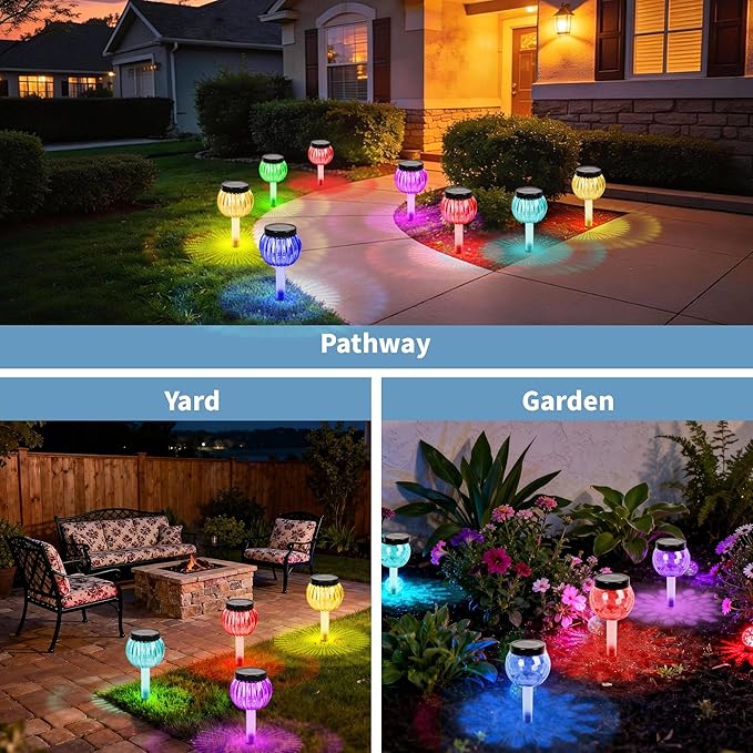 DOUBLEZHE 12Pack Solar Christmas Pathway Lights Outdoor Waterproof, Multicolor & Warm White Changing LED Outdoor Solar Lights Christmas Decorations with Auto On/Off for Garden, Yard, Patio, Walkway