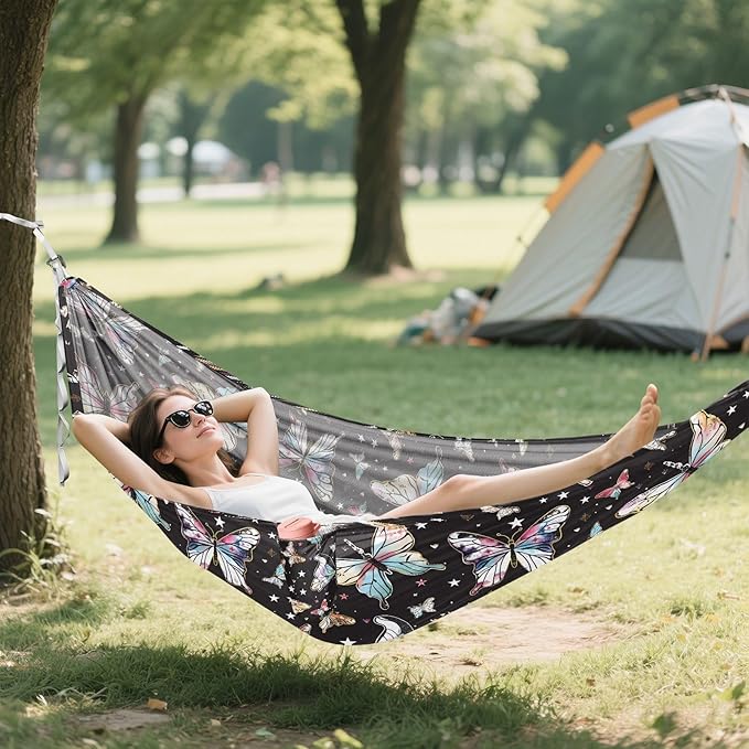 Camping Hammock Outdoor Hammocks for Outside Butterfly Dreamy Beach Trees Portable Lightweight with Pockets Tree Straps Indoor