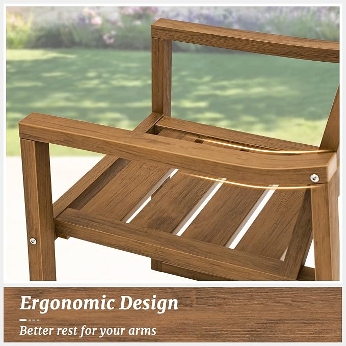 Cozyman HDPS Patio Dining Chairs Set of 8, 350LBS, with Armrest, All Weather Kitchen Chairs with Square Frame Legs for Outdoor Indoor, Backyard, Teak Color-Oil Printed