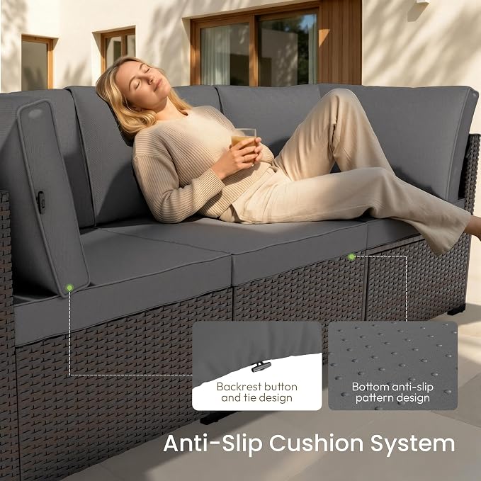 Patio Furniture Set - All-Weather - 7 Piece Patio Outdoor Conversation Set, Modular Wicker Rattan Sectional Sofa for Backyard, Garden, Poolside, Balcony, Porch, Patio, Brown/Dark Gray