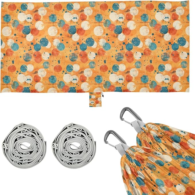 Camping Hammock Outdoor Hammocks for Outside Polka Dot Grunge Orange Beach Trees Portable Lightweight with Pockets Tree Straps Indoor