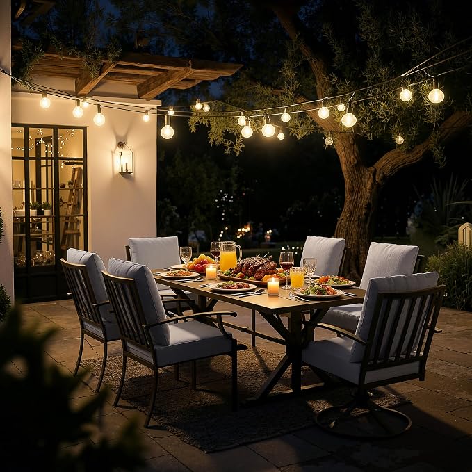 ALAULM 7-Piece Patio Dining Set,Outdoor Metal Dining Set with 2 Swivel Chairs & Rectangle Table with 1.5 Umbrella Hole, Patio Dining Table and Chairs for Backyard,Grey