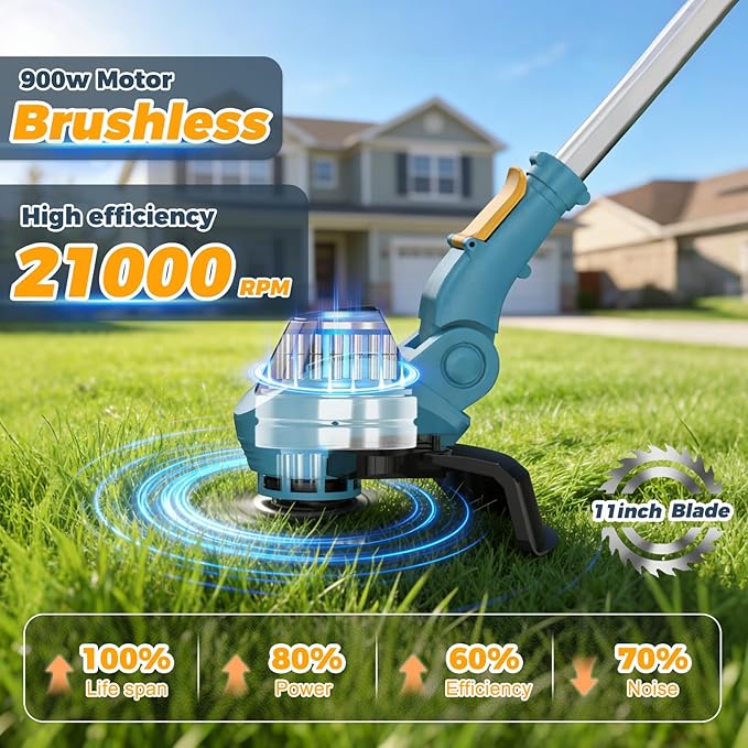 Weed Wacker Cordless - Brushless Electric Weed Cordless Eater Battery Powered with 2 X 4.0Ah Batteries, Cordless Brush Cutter, 3 in 1 Edger/Mower/Grass Trimmer, 4 Types Blades