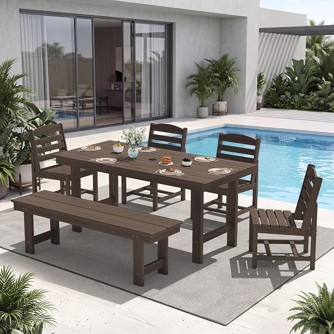 KINGYES Patio Armless Dinning Chairs Set of 2, HDPE All-Weather Outdoor Patio Chairs for Garden Backyard, Coffee