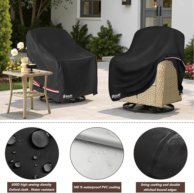 Bitubi Waterproof 2 Pack Outdoor Swivel Chair Cover for Patio Chair Size Up to 30W x 34D x 38.5H inch,Outdoor Lawn Patio Furniture Covers (Black)