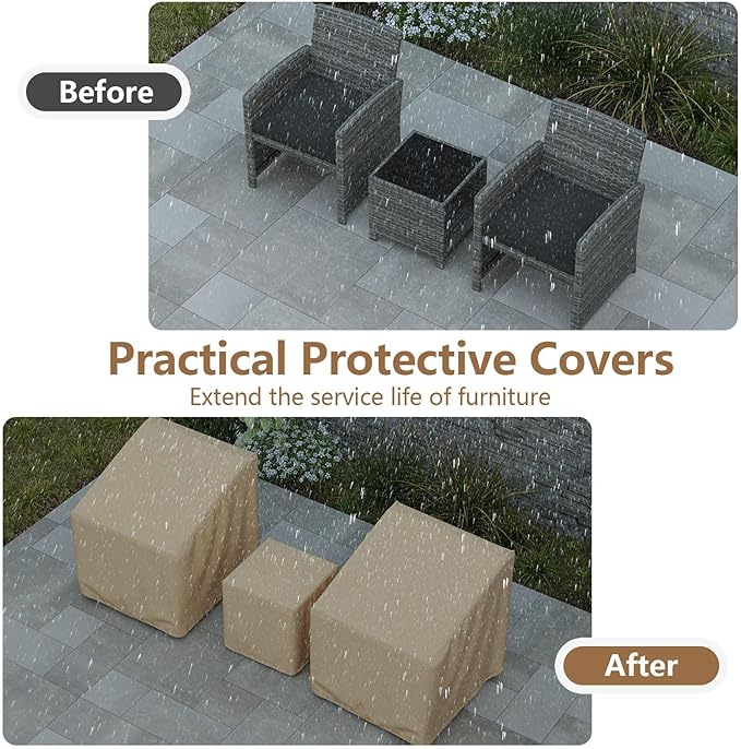 Tangkula Patio Furniture Covers 3 Piece Set, Waterproof Outdoor Conversation Covers for 3 Pieces Bistro Set, Heavy Duty Sofa Cover Set for 2 Chairs & Side Table, 32” x 30” x 32”, 19.5” x 19.5” x 21”