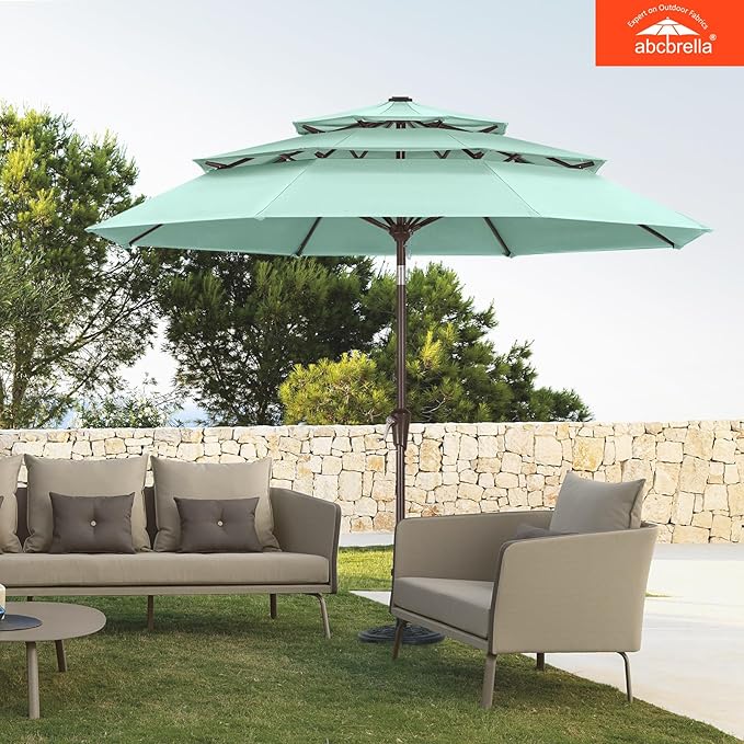 ABCCANOPY 5-Year 10-Year No Fading 9FT 3 Tiers Patio Umbrella, Outdoor Table Umbrella with 8 Sturdy Ribs for Deck, Backyard, Garden, Yard