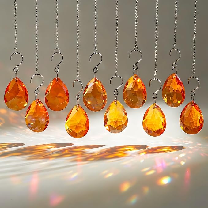 10pcs Amber Bauhinia Crystal Prisms Suncatcher Chandelier Decor | K9 Crystal Glass Bauhinia Prisms 38mm Amber Window Wedding Party Chandelier Decor Rainbow Maker Gift for Women Mom
