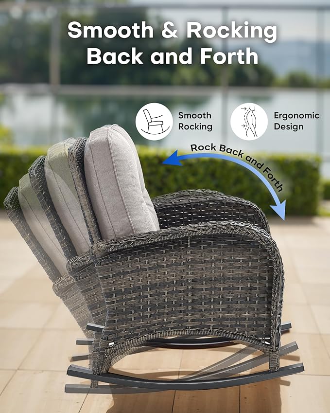 Outdoor Rocking Chairs Set of 2-Patio Table and Chairs Set Outdoor Conversation Furniture Sets for Deck Porch Garden Balcony Poolside-Brown/Beige