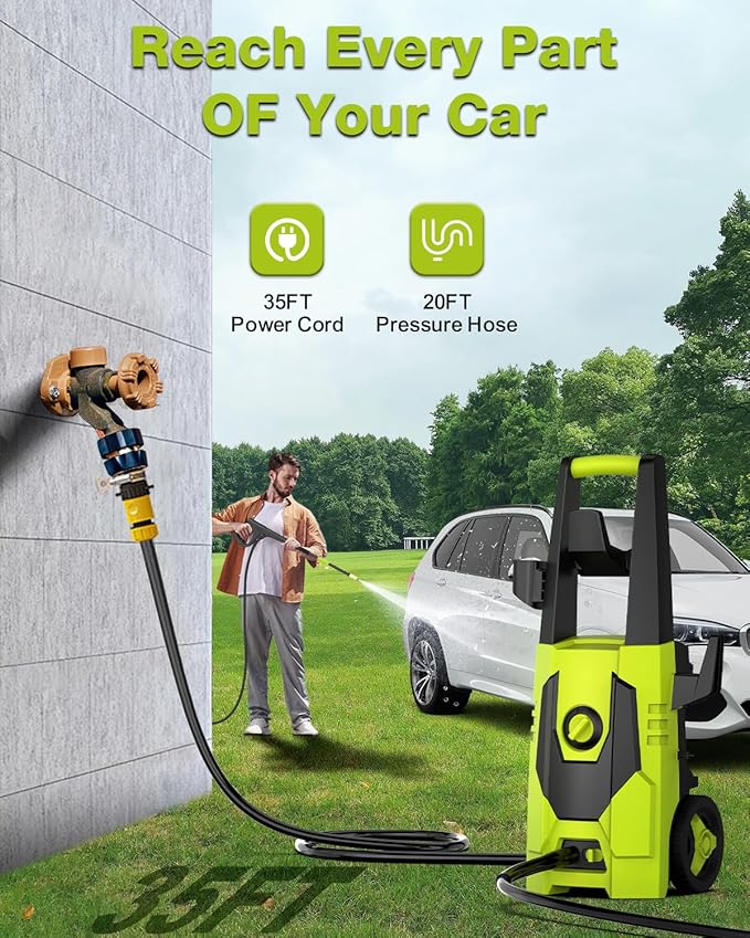 4500PSI PressureWasher PowerWashers 4 Quick Connect Nozzles and Foam Cannon for Cars Driveways Patios Fences