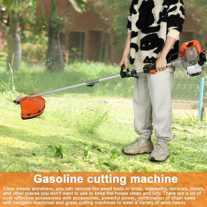 Gas String Trimmer, 52-cc 2-Cycle Weed Wacker Gas Powered, Straight Shaft Cordless String Trimmer Hedge Trimmer Lawn Mower, 5 in 1 Gas Weed Eater String Trimmer Edger Brush Cutter for Weed Brush (B)