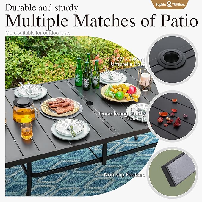 Sophia & William 7 Pieces Patio Dining Set, 4 x Patio Dining Chairs and 2 x Swivel Dining Chairs, 59" Outdoor Dining Table, Patio Furniture for Lawn, Park