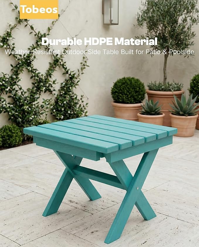 Outdoor Folding Side Table,HDPE Material, Portable Space-Saving Design, Weather-Ready with Authentic Wood-Grain Feel (Aruba Blue, 1 Table)