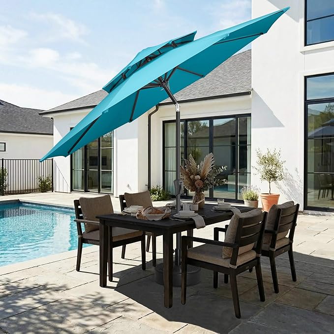 Jarka&Co 9ft Patio Umbrella Outdoor - 2 Tiers Table Outdoor Umbrella with Push Button Tilt Waterprool UV Protection, Sun Umbrella for Pool, Porch, Garden, Deck, Backyard (Aqua Blue)