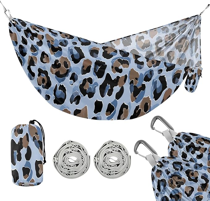 Camping Hammock Outdoor Hammocks for Outside Light Blue Leopard Cheetah Beach Trees Portable Lightweight with Pockets Tree Straps Indoor