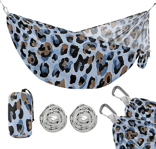 Camping Hammock Outdoor Hammocks for Outside Light Blue Leopard Cheetah Beach Trees Portable Lightweight with Pockets Tree Straps Indoor