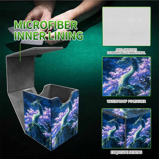Purple Tree Dragon Card Deck Box for MTG, Personalized Card Storage Case Fits 120+ Sleeved Cards, Premium Leather TCG Box with Strong Magnetic Closure for Magic, CCG, PTCG, Baseball Cards