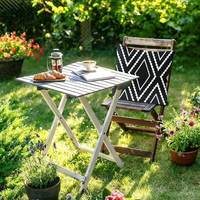 M METERXITY 2-Pack Outdoor Waterproof Throw Pillow Cover, 16x16 Inch Linen Boho Geometric Decorative Cushion Cover for Patio/Balcony, Water Resistant Pillow Case [Black with White Stripe]