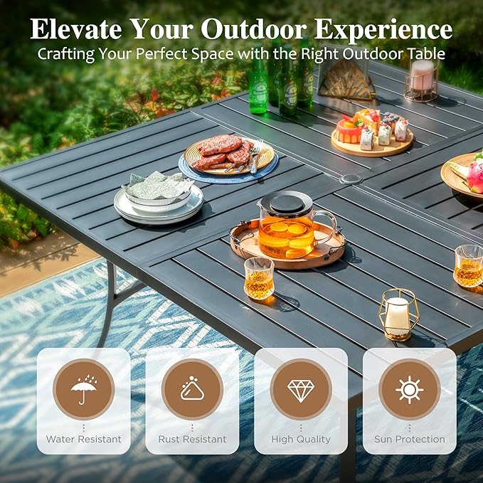 HERA'S HOUSE 9 Pieces Patio Dining Sets, Outdoor Table and Chairs Set of 8, 8 x Blue Textilene Dining Chair, 60" Square Metal Dining Table with 1.57" Umbrella Hole for Lawn Garden Backyard Deck