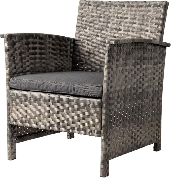 Balkene Home 63177 Patio Sense Jareth All Wicker Wicker Conversation Sofa, Two Armchairs & Table Cushions Included for Outdoor Patio Lawn Porch Outdoor - Storm Gray Finish - Set of 4 Pieces