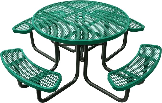 46In Round Metal Picnic Table, Commercial-Grade Heavy Duty Outdoor Furniture, Rust-Resistant Outside Table for Patio, Garden, Playground and Parks (Green)