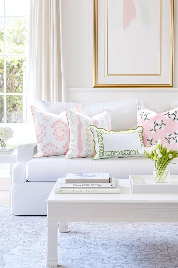 Hofdeco Premium Coastal Patio Indoor Outdoor Throw Pillow Cover Only, 20"x20" Water Repellent for Backyard, Couch, Blush Pink Print Floral