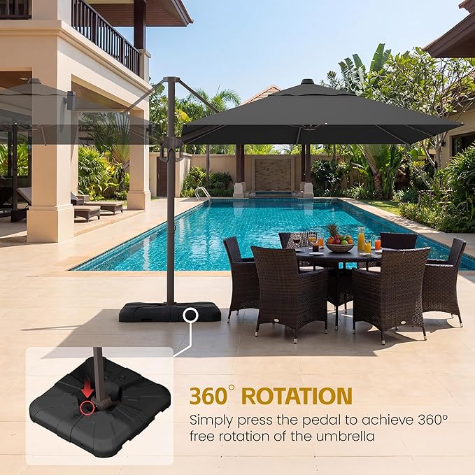 HASLE OUTFITTERS 10x10 FT Patio Cantilever Umbrella with Base, Outdoor Offset Large Heavy Duty Umbrellas with 360° Rotation for Pool Garden Deck，Black