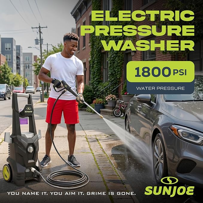Sun Joe SPX100-GO 1300 PSI Electric Pressure Washer | Portable, Lightweight | Includes Accessories | Ideal for Cars, Patios & Decks