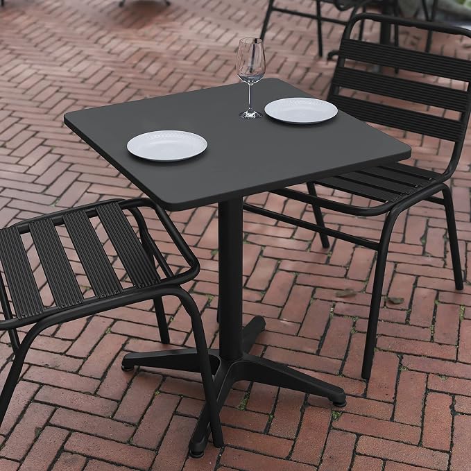 Flash Furniture Mellie 23.5'' Square Aluminum Indoor-Outdoor Table with Base, Black