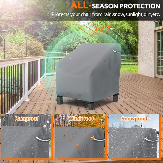 STARTWO Patio Outdoor Chair Covers 2 Pack, Outdoor Furniture Covers Waterproof adapter for Lawn Lounge Seat, Wicker, Swivel, Adirondack,Rocking Chairs,30" Wx34" Dx38.5" H,Grey