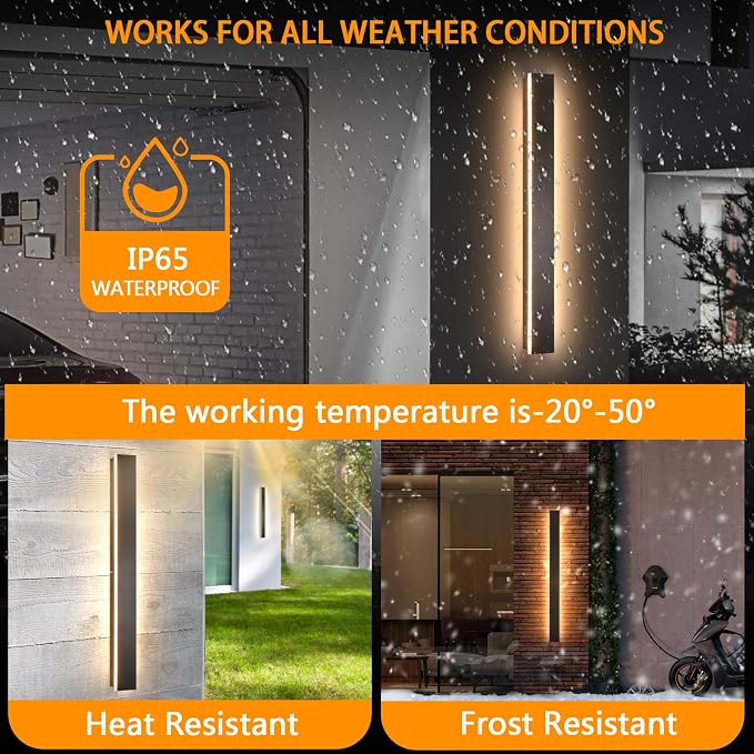 AioTio Modern Outdoor Wall Light, 47inch 2pack Exterior Lighting Fixture Wall Mount,Black IP65 Waterproof Porch Lights Wall Sconce,3000K Long LED Linear Outside Lighting for Garage, House,Front Door