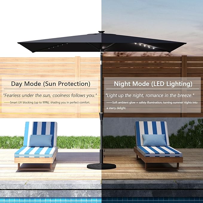 C-Hopetree Rectangular Outdoor Patio Market Umbrella with Solar LED Lights 6.5 x 10 ft