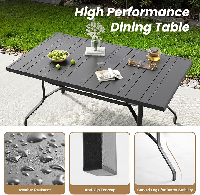 Soohow Patio Dining Set for 6, 7-Piece Outdoor Dining Table and Chairs Set, 6 x Swivel Outdoor Chairs with Paded Textilene and 60"x35" Patio Table with 1.57" Umbrella Hole for Poolside, Backyard