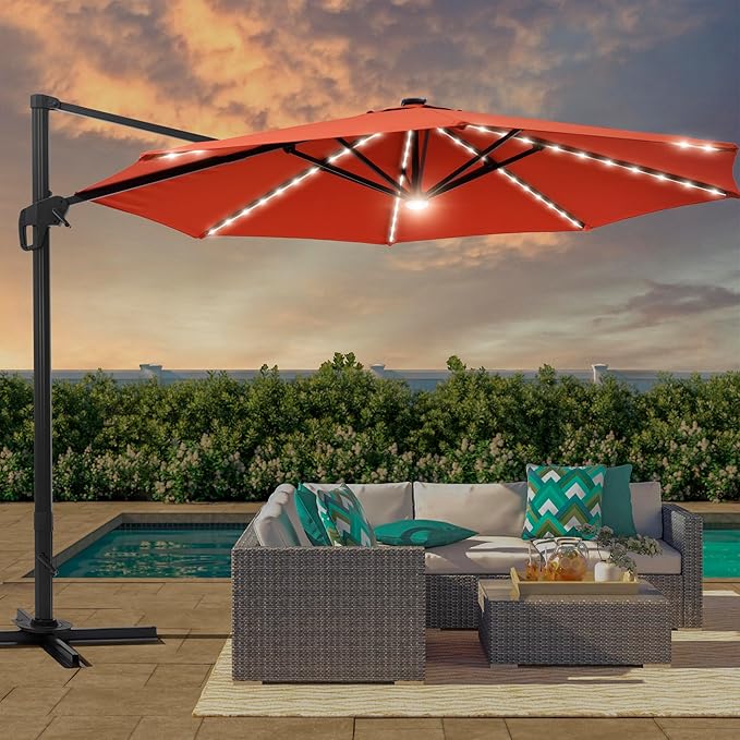 FLAME&SHADE 11 ft Cantilever Offset Patio Umbrella, Large Heavy Duty Outdoor Patio Umbrella Aluminum 360° Rotation Round Outdoor Umbrella for Deck,Pool,Backyard