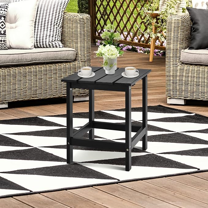 Tangkula Square Outdoor Side Table, Adirondack Table, Outdoor Indoor Chairside End Tables, Weather Resistant, Patio Side Table for Lawn Garden Balcony Backyard Living Room (2, Black-Square)